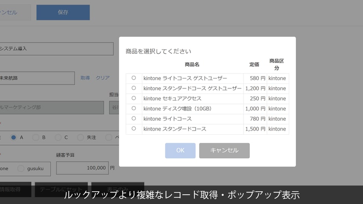 ルックアップより複雑なレコード取得・ポップアップ表示