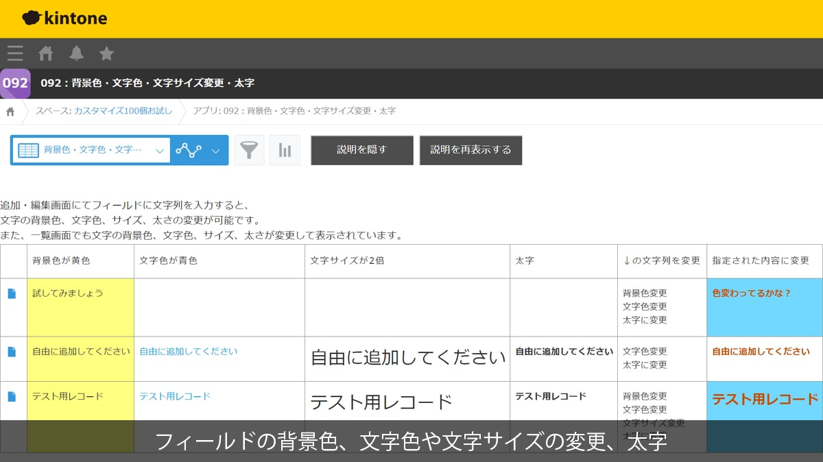 フィールドの背景色、文字色や文字サイズの変更、太字